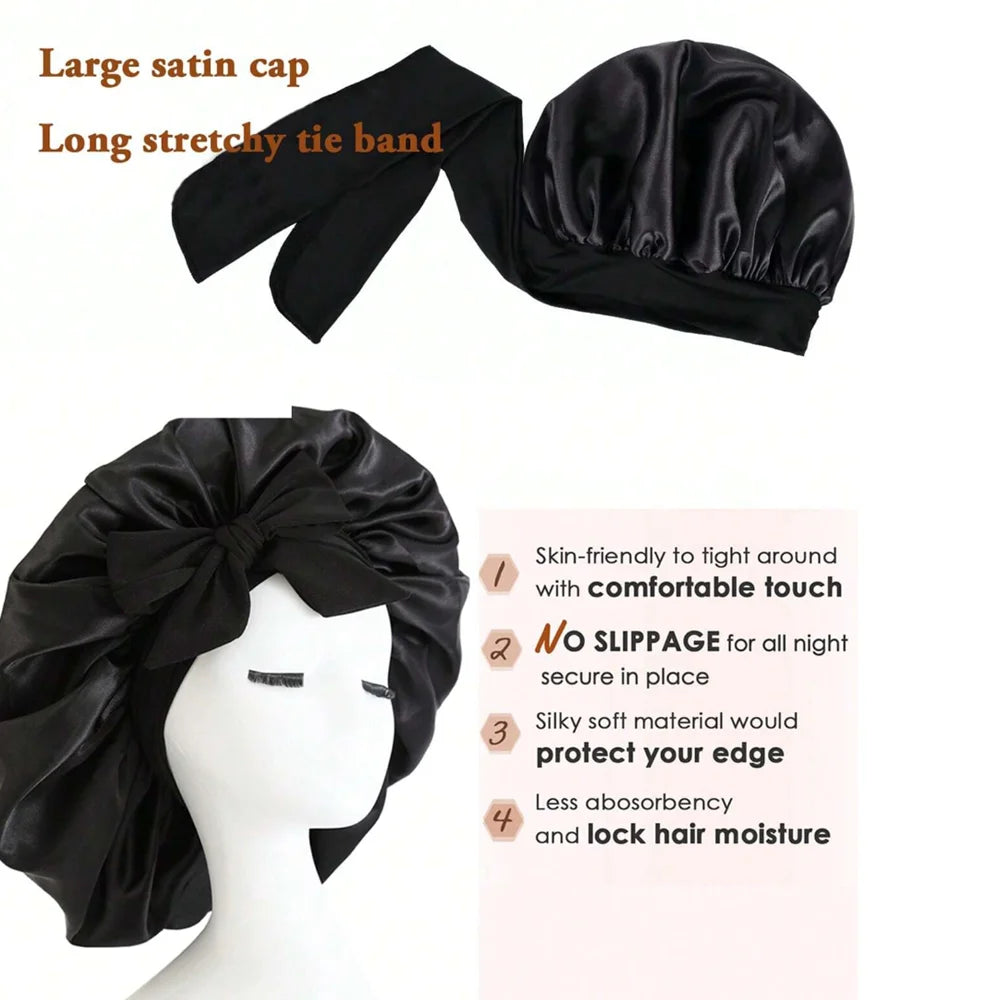 Adjustable Satin Silk Hair Bonnet for Sleeping | Non-Slip Tie-Band Nightcap